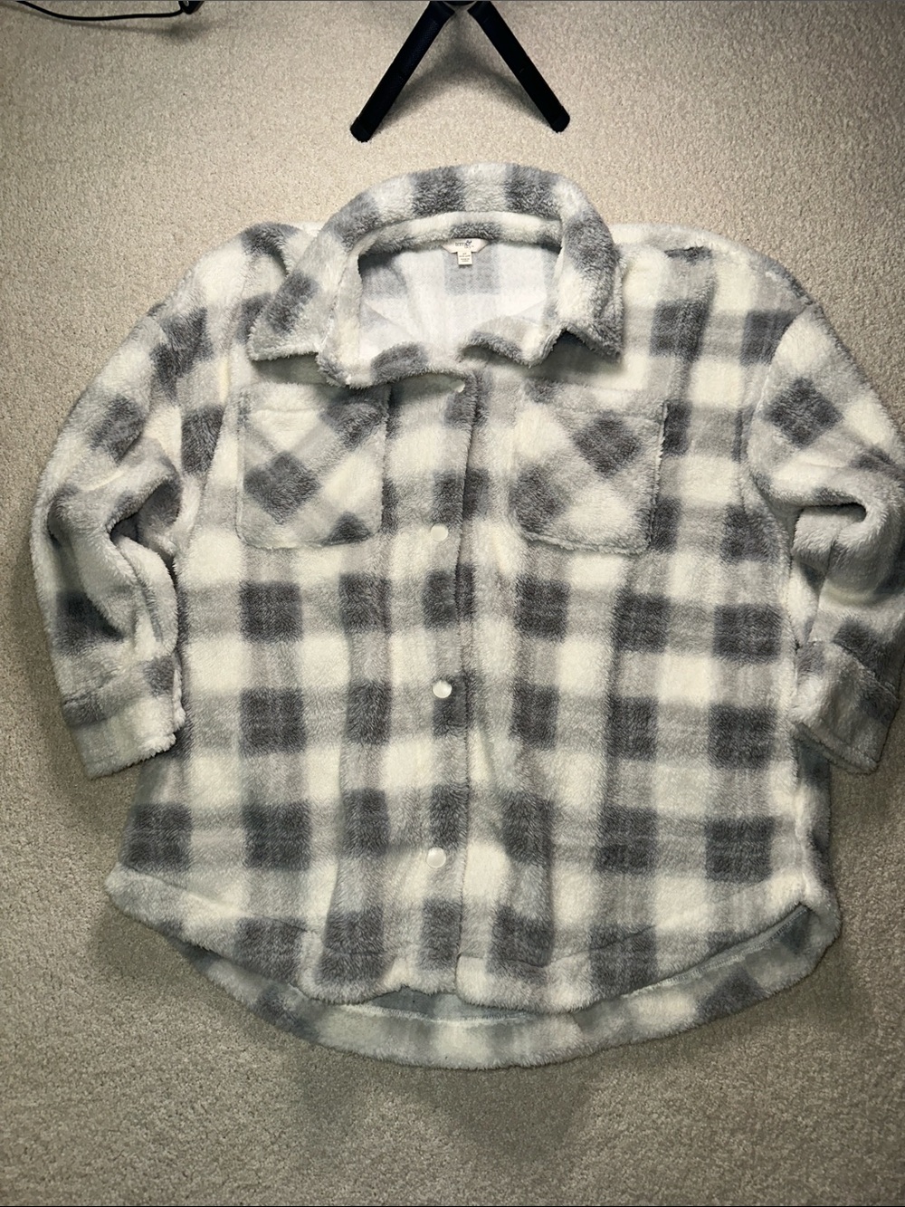 Terra & Sky Gray and White Plaid Sherpa Button-Down Shirt